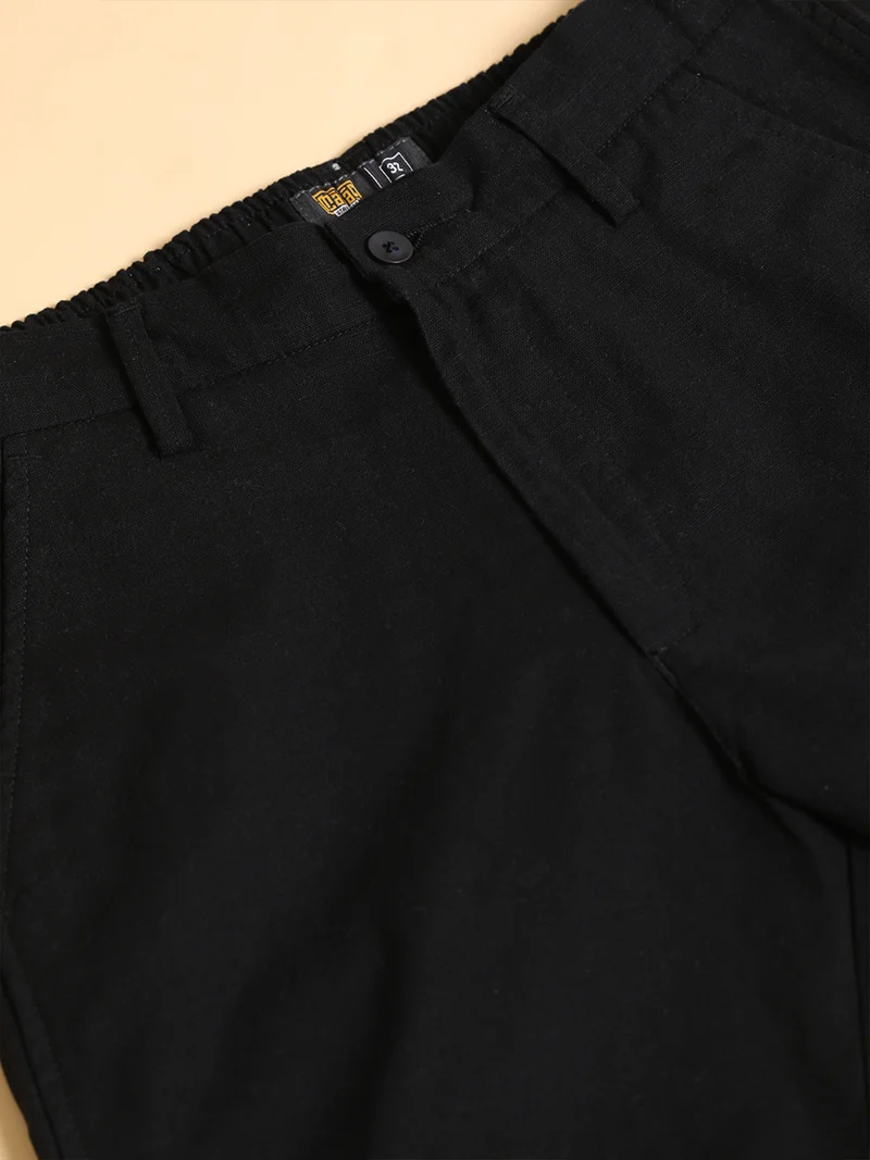 Maniac  Maniac Mens Italy Linen Solid Black Cotton Trouser for Men | Best Price UAE